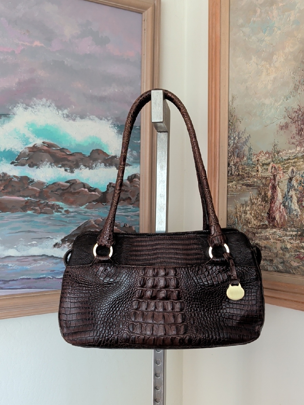 Vintage Brahmin Dark Brown Croc-Embossed Shoulder Bag